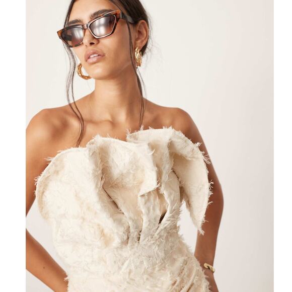 NWT ASOS Edition Cream Textured Bandeau Drape Maxi Dress Size 8 Formal Gown - Picture 2 of 11